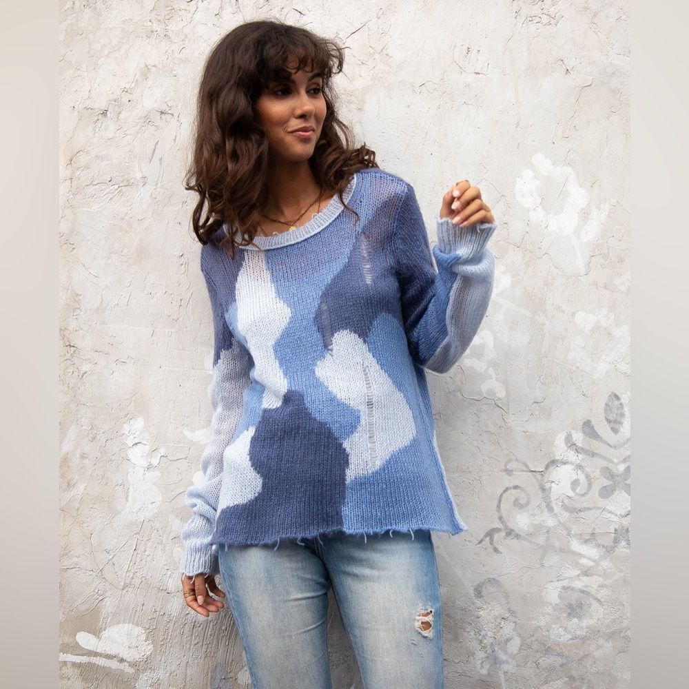 Wooden Ships Camo Oliver Crewneck Lightweight Sweater in Scandia Blue size M/L
